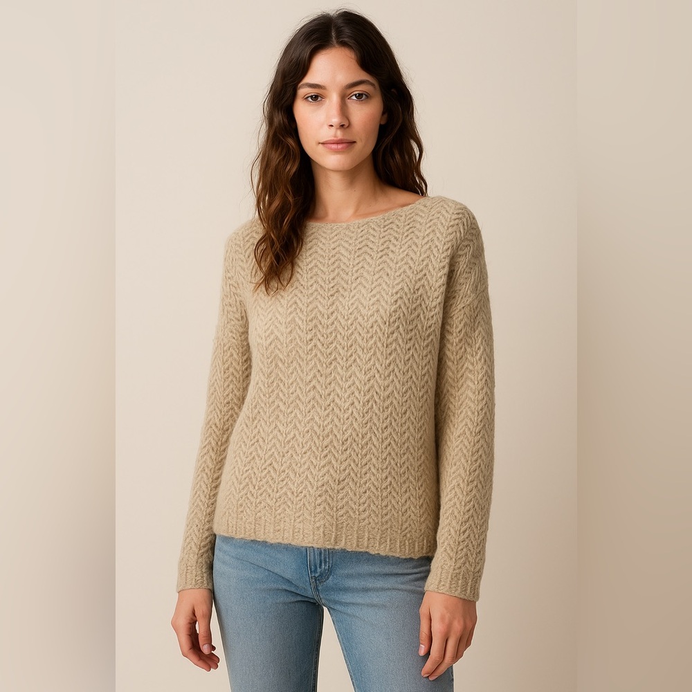 Made in Italy Oversized Chunky Knit Sweater Beige Textured Boho Slouchy Womens M
